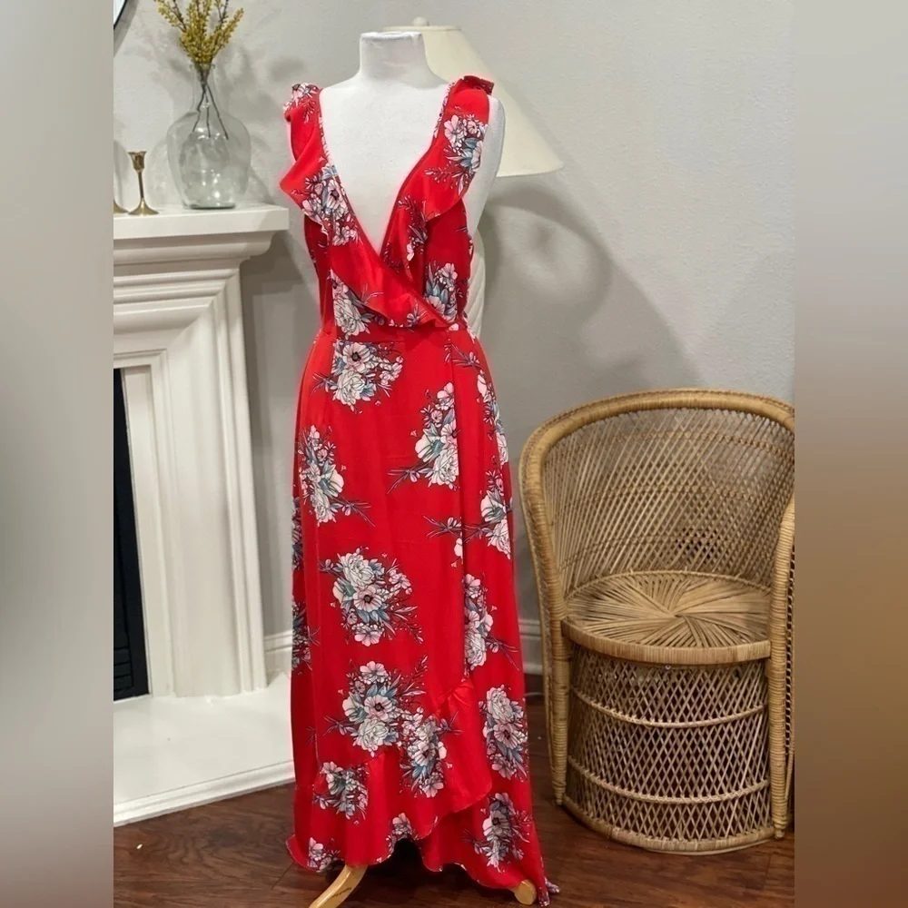 Red Floral Maxi Dress‎